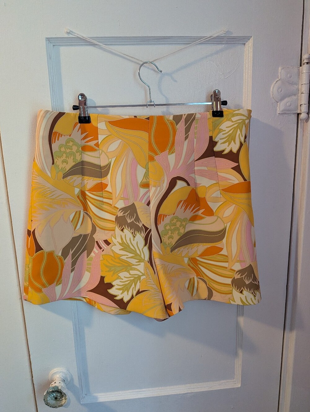 Zara Retro 70s Print Yellow Multi Floral High Waisted Shorts - Size XXL